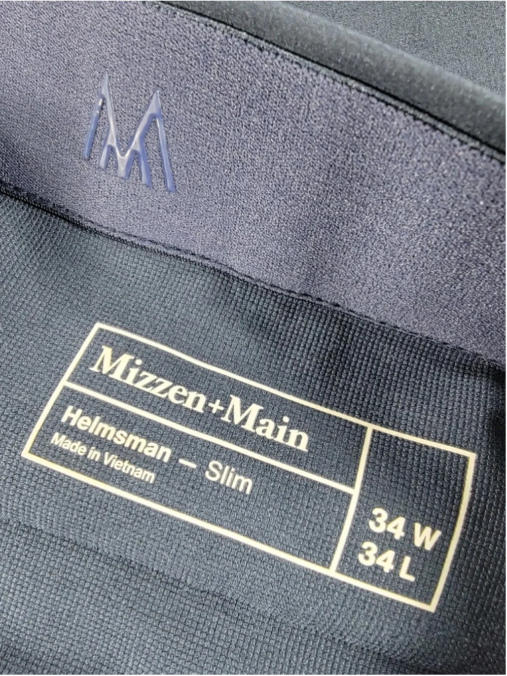 Mizzen Main Mens Helmsman Pants 34x32 Slim Fit Chino Blue Performance Stretch